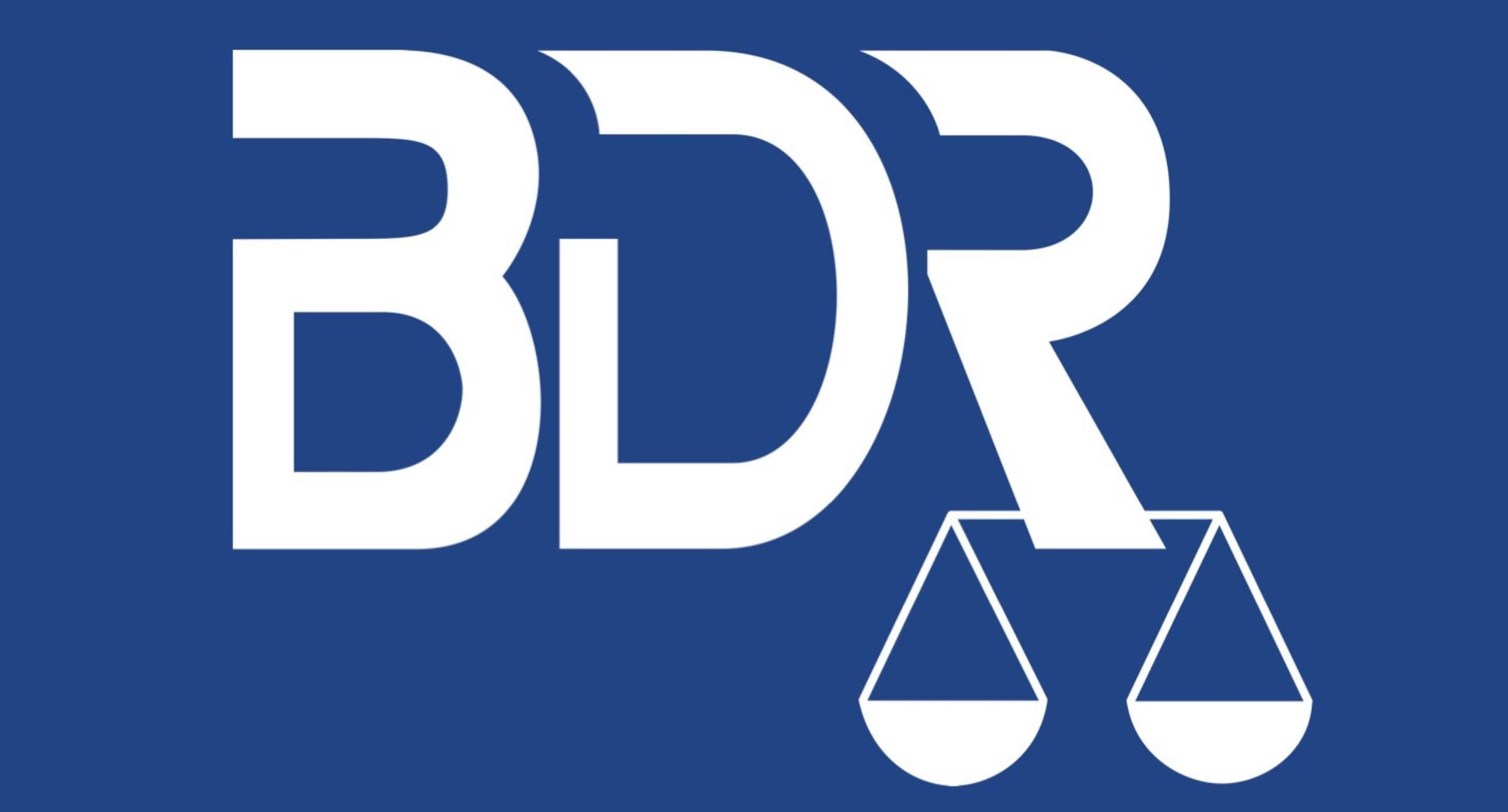 Logo des Bundes Deutscher Rechtspfleger; es zeigt die drei Buchstaben BDR und eine Waage.