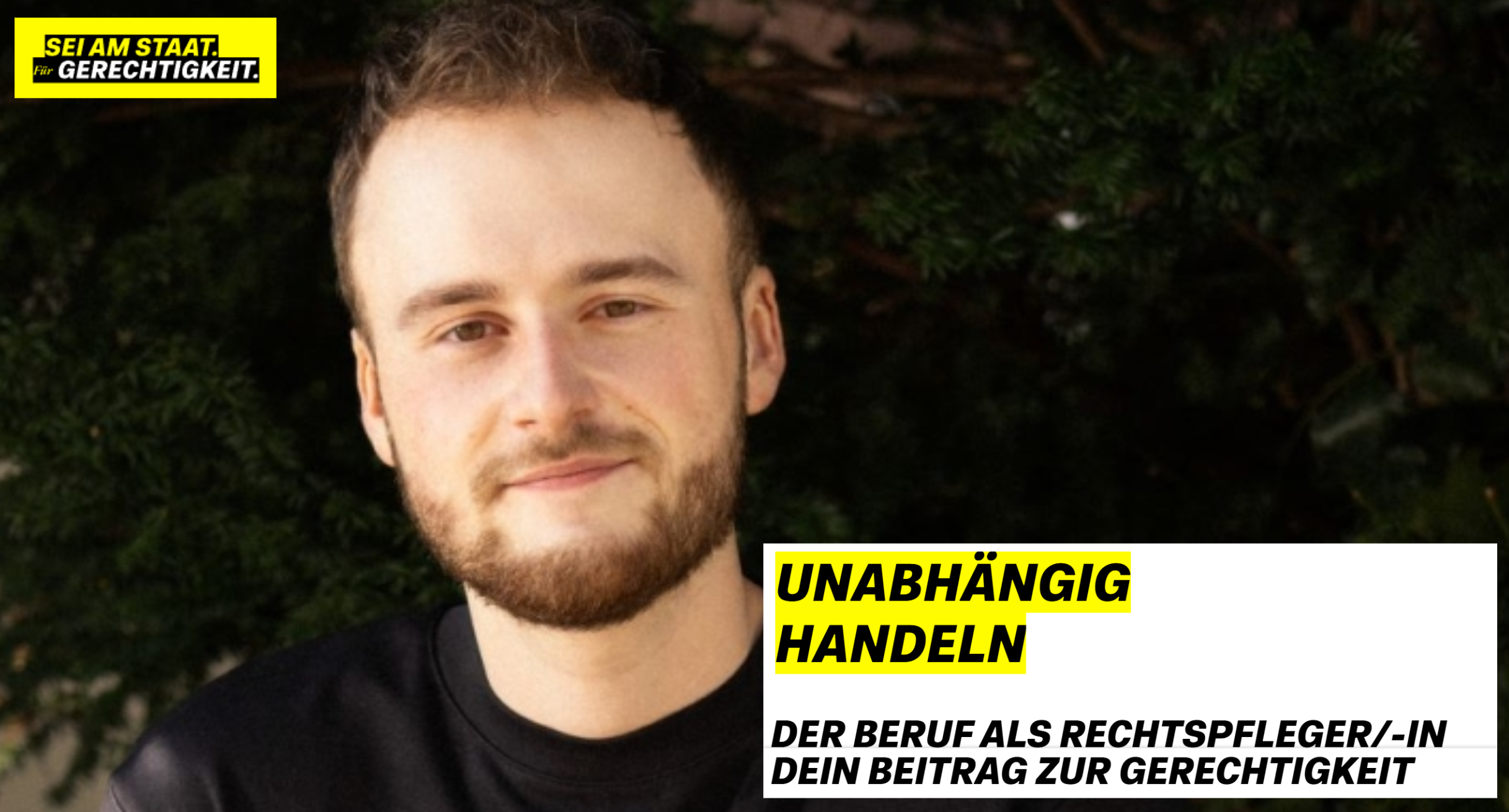 Das Bild zeigt einen jungen Mann. Rechts steht der Text 