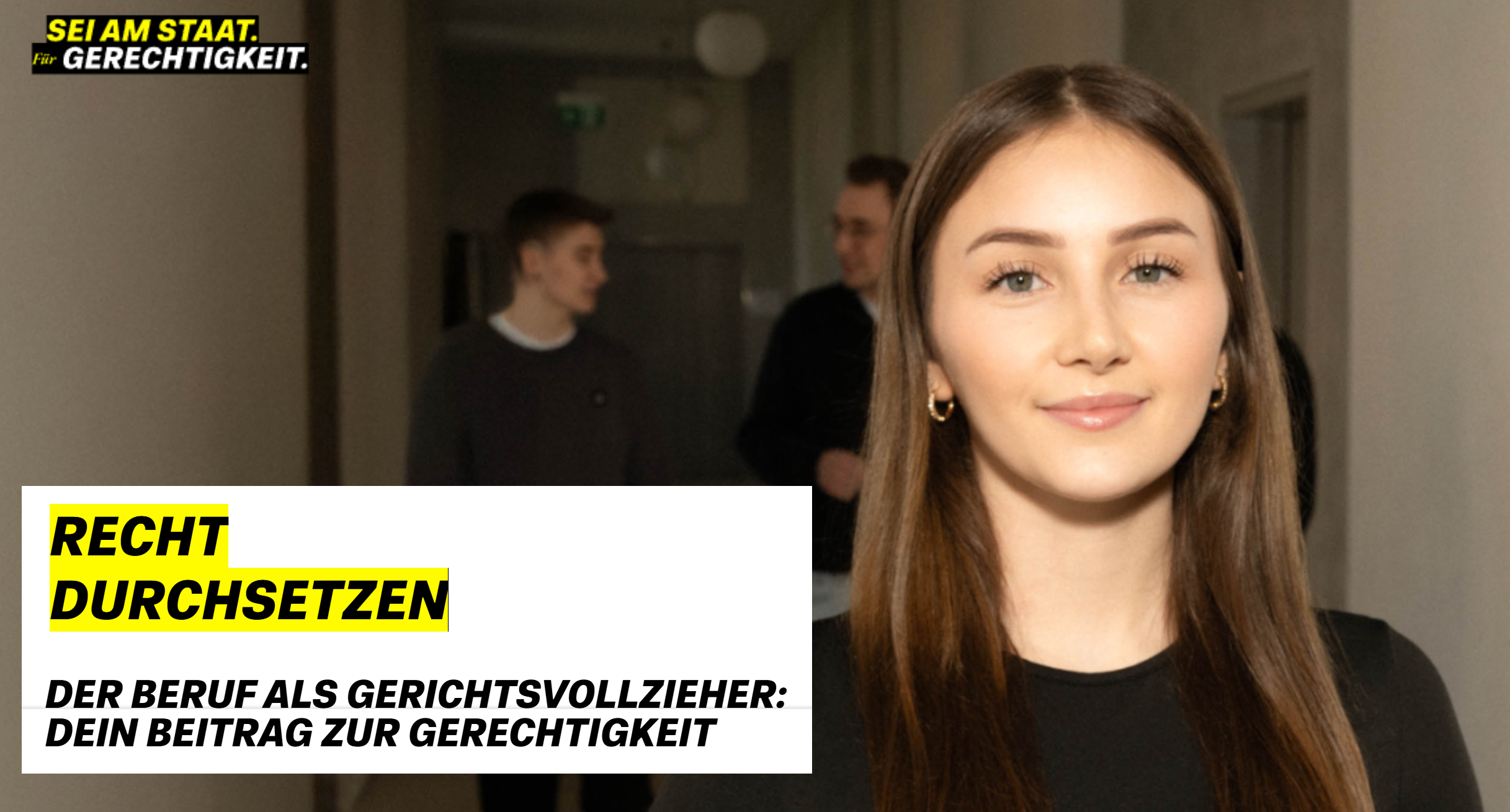 Das Bild zeigt eine junge Frau. Links steht der Text 