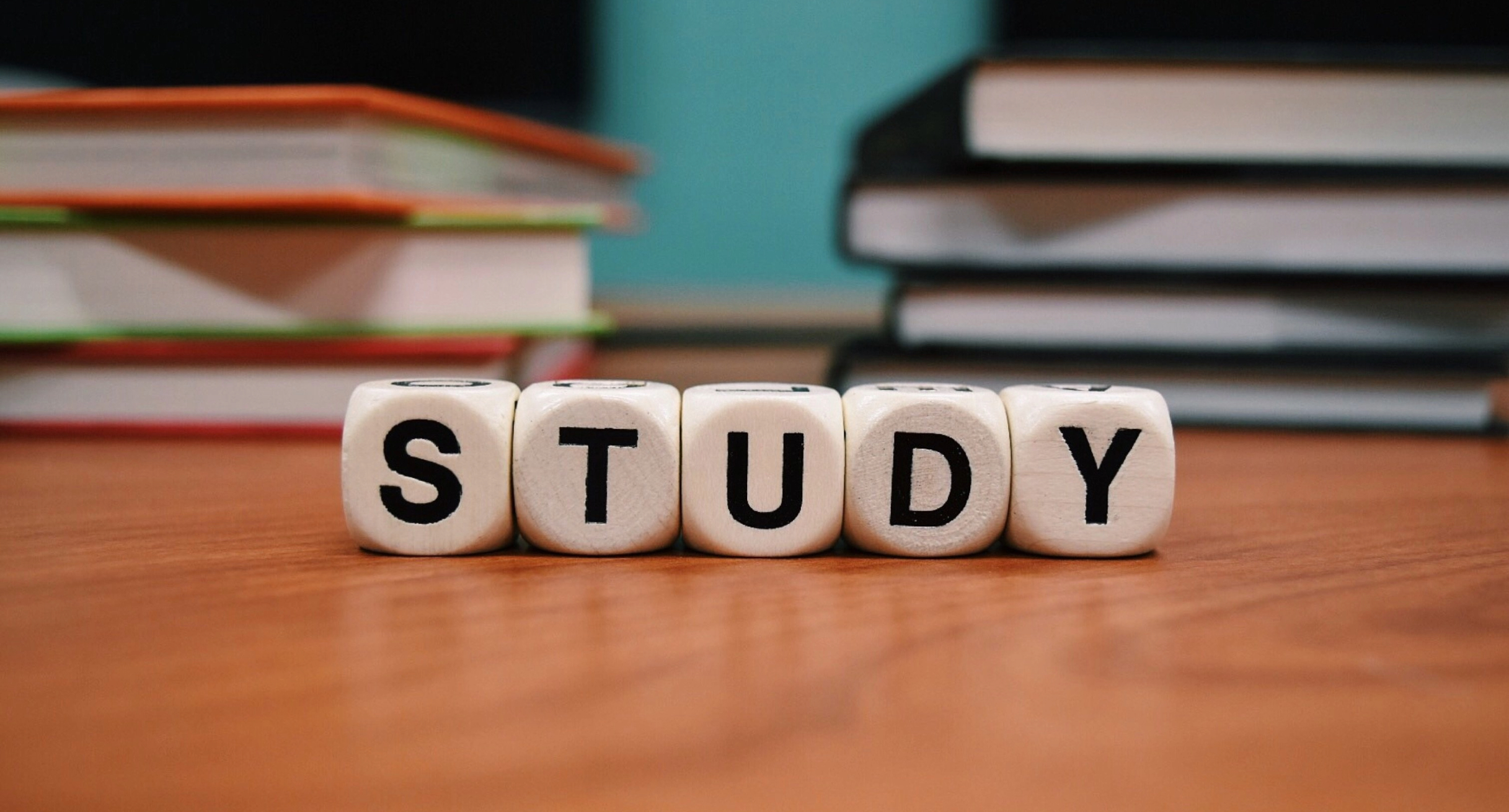 Das Bild zeigt fünf Würfel mit Buchstaben die das Wort STUDY bilden.